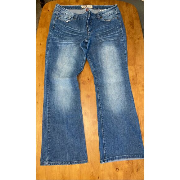 LEI Ashley Low Rise Slim Boot Jeans Womens 13 Dark Wash Y2K Boho Blue Western - Picture 1 of 7